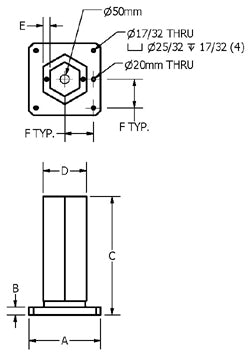 TSH-DWG Suburban Tool Hexagonal Column Tombstone Fixture Drawing