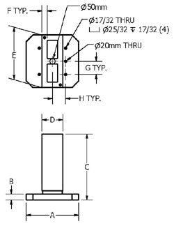 Rectangular Column Tombstone Fixture dimension drawing (Suburban Tool)