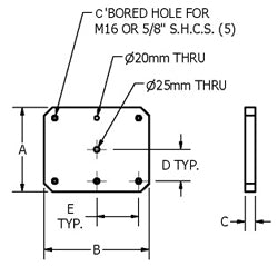 Plain Tooling Plate dimension drawing (Suburban Tool)